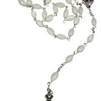 Mother of Pearl Beads Rosary Cross with Mary Medal and Holy Soil from Holy Land