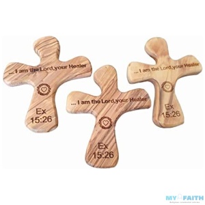 Lot of 3 I am The Lord, Your Healer Olive Wood Comfort Clinging Crosses 4.5″ from Bethlehem