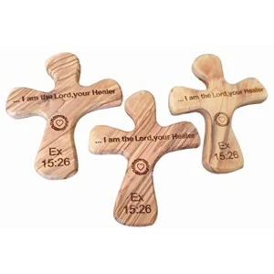 Lot of 3 I am The Lord, Your Healer Olive Wood Comfort Clinging Crosses 4.5″ from Bethlehem
