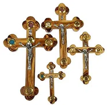 Cross <a href="https://myfaith.shop/product-category/cross-and-crucifix/" target="_blank"></a> Orthodox 14 Station 4 Lens Essences Olive Wood (5″)