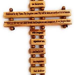 Olive Wood Large Wall Decor Cross (9 Inches) with Lord’s Prayer (Our Father Prayer) in English from Bethlehem Holy Land