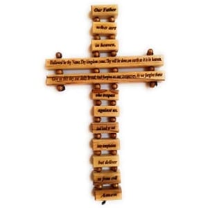 Bethlehem Olive Wood Wall Cross with Lord’s Script – 9-Inch Decor Piece