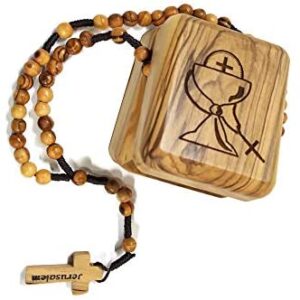 Olive Wood First Communion Jewelry Box with Rosary From Bethlehem