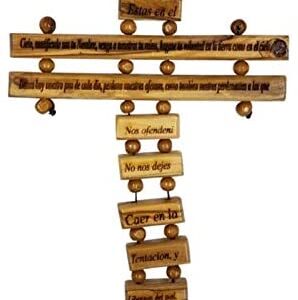 Bethlehem Gifts TM Olive Wood Father in Heaven Lord’s Prayer Hanging Cross (Spanish 9″)