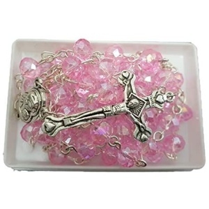 Twelve(12) Pink Crystal Catholic Rosaries Necklaces in Gift Boxes