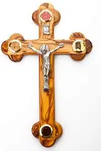 Olive Wood 7″ Cross 14 Stations Crucifix from Bethehem with Holy Land Essences