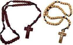 2pc Cherry & Ivory Colored Wooden Beads Rosary Necklaces with Jesus Imprint Cross by LION OF JUDAH MARKET