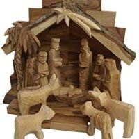 Olive Wood Miniature Set with Stable 12 pieces