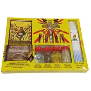 7 in 1 Holy Land Set Holy Water Soil Oil Incense, Crucifix Cross, Candles and Ancient Byzantine Icon