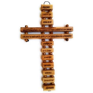 Olive Wood Large Wall Cross (9 Inches) with Lord’s Prayer (Padre Nuestro) in Spanish (Español) Handmade in Bethlehem Holy Land