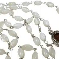 Mother of Pearl Beads Rosary Cross with Mary Medal and Holy Soil from Holy Land