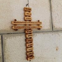 Bethlehem Olive Wood Wall Cross with Lord’s Script – 9-Inch Decor Piece