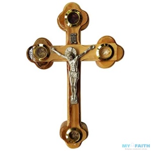 Cross Crucifix Orthodox 14 Station 4 Lens Essences Olive Wood (5″)
