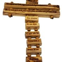 Olive Wood Father in Heaven Lord’s Prayer Hanging Cross (Spanish 9″)