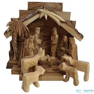 Olive Wood Miniature Set with Stable 12 pieces by Bethlehem Gifts TM