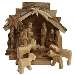 Olive Wood Miniature Set with Stable 12 pieces