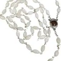Mother of Pearl Beads Rosary Cross with Mary Medal and Holy Soil from Holy Land