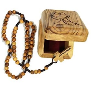 Olive Wood First Communion Jewelry Box with Rosary From Bethlehem