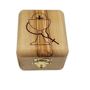 Handcrafted from Bethlehem Olive Wood Holy Communion Souvenir/Jewelry Box