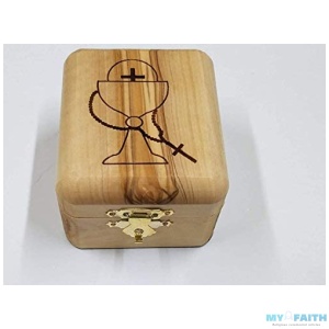 Handcrafted from Bethlehem Olive Wood Holy Communion Souvenir/Jewelry Box
