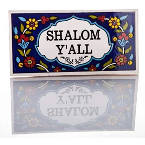 Holy Land Shalom Y’all Blue Flowers Ceramic Plaque