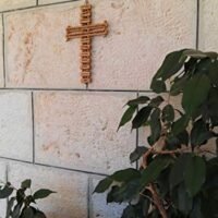 Bethlehem Olive Wood Wall Cross with Lord’s Script – 9-Inch Decor Piece
