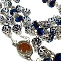 Exquisite Rosaries from Jerusalem: A Cultural and Historical Collection – Unique Deep Blue Crystal Beads Necklace Holy Medal & Cross