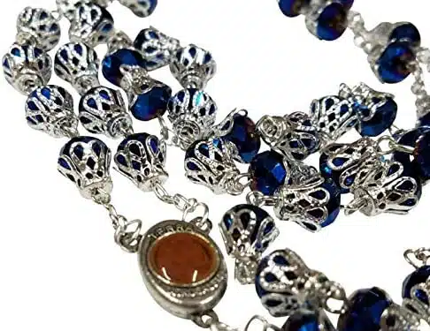 Exquisite Rosaries from Jerusalem: A Cultural and Historical Collection – Unique Deep Blue Crystal Beads Necklace Holy Medal & Cross