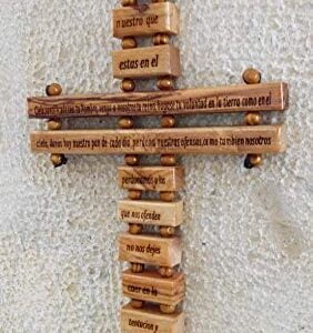 Olive Wood Large Wall Cross (9 Inches) with Lord’s Prayer (Padre Nuestro) in Spanish (Español) Handmade in Bethlehem Holy Land