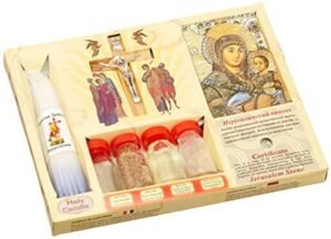 Christianity 7 In 1 Holy Land Mega Set Holy Water Soil Oil Incense, Crucifix Cross, Candles And Ancient Byzantine Icon