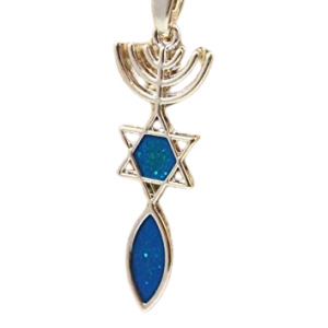 Silver Plated Messianic Seal Pendant with Opal from The Holy Land
