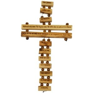 Handcrafted Bethlehem Olive Wood Cross – Cultural & Historical Design – Lord’s Prayer English, 9″