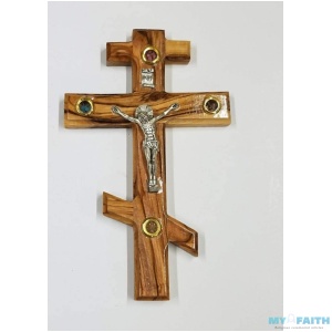 Handcarved from Bethlehem Olive Wood Cross / Crucifix – 6″, Russian Orthodox Crucifix
