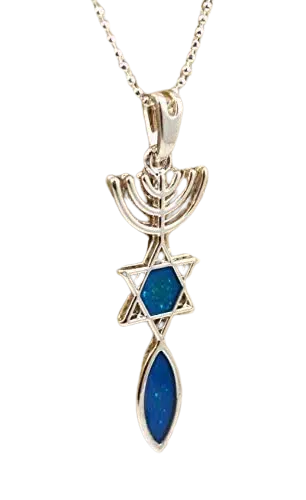 Silver Plated Messianic Seal Pendant with Opal from The Holy Land