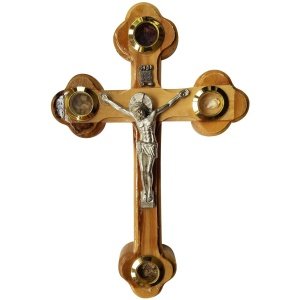 Handcrafted Bethlehem Olive Wood Cross – Cultural & Historical Design – Lens , 9″