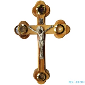 Handcarved from Bethlehem Olive Wood Cross / Crucifix – 7″, Lens Crucifix