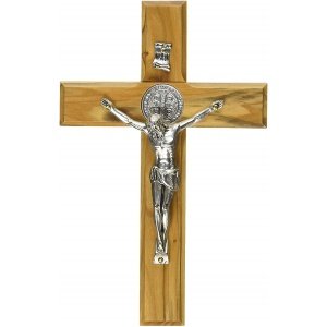 Handcrafted Bethlehem Olive Wood Cross – Cultural & Historical Design – Benedict , 10″