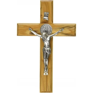 Handcrafted Bethlehem Olive Wood Cross – Cultural & Historical Design – Benedict Crucifix, 6″