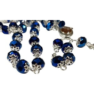 Exquisite Rosaries from Jerusalem: A Cultural and Historical Collection – Unique Deep Blue Crystal Beads Necklace Holy Medal & Cross