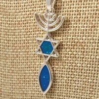 Silver Plated Messianic Seal Pendant with Opal from The Holy Land