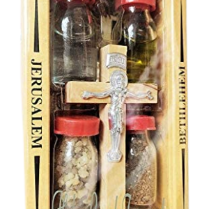 BLESSED HOLY WATER,SOIL,OIL,INSENCE WITH JESUS CROSS Crucifix HOLY LAND