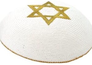 Knitted White Kippah 6.5 Inches / 17 cm (Approximate measurement) – Golden