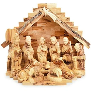 Nativity Scene Christmas Story Set from The Holy Land – 11″ Stable with 5″ Figurines