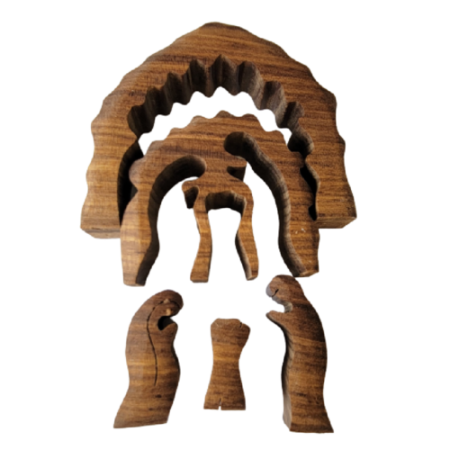 Nativity Scene Exotic Wood Christmas Curved  Puzzle (Gear Shaped)