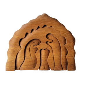 Nativity Scene Exotic Wood Christmas Curved  Puzzle (Gear Shaped) – Natural Cherry
