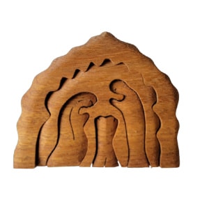 Nativity Scene Exotic Wood Christmas Curved  Puzzle (Gear Shaped)