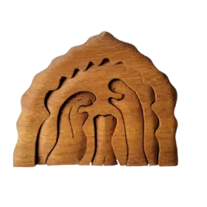 Nativity Scene Exotic Wood Christmas Curved  Puzzle (Gear Shaped)