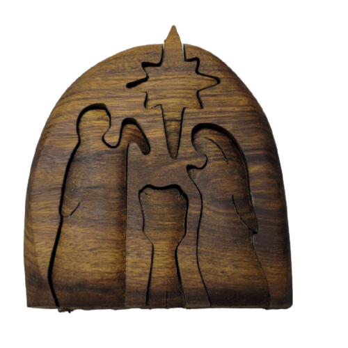 Nativity Scene Exotic Wood Christmas Curved  Puzzle (Half Oval)