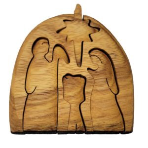 Nativity Scene Exotic Wood Christmas Curved  Puzzle (Half Oval) – Natural Cherry