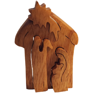 Nativity Scene Exotic Wood Christmas Curved  Puzzle – Natural Cherry